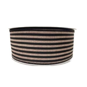 NATURAL LINEN BLACK CABANA STRIPES / 50 yds
