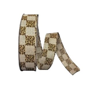 NATURAL LINEN CHEETAH CHEX RIBBON/1.5"